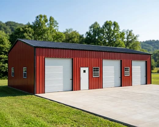 30×40 red steel shop installed by Eagle Carports