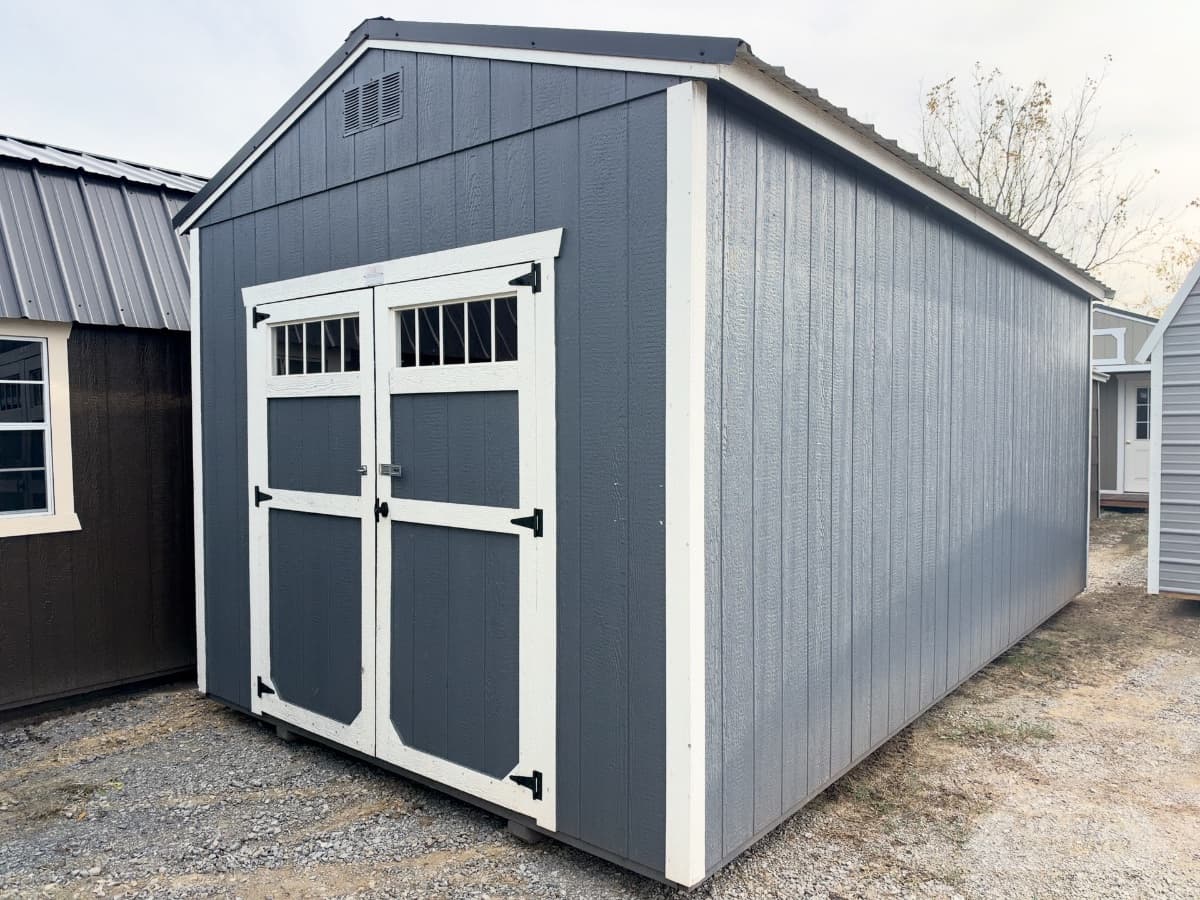 10x20 Painted Utility - 8' Walls, gibraltar walls · barn white trim · black roof, in stock in Madisonville