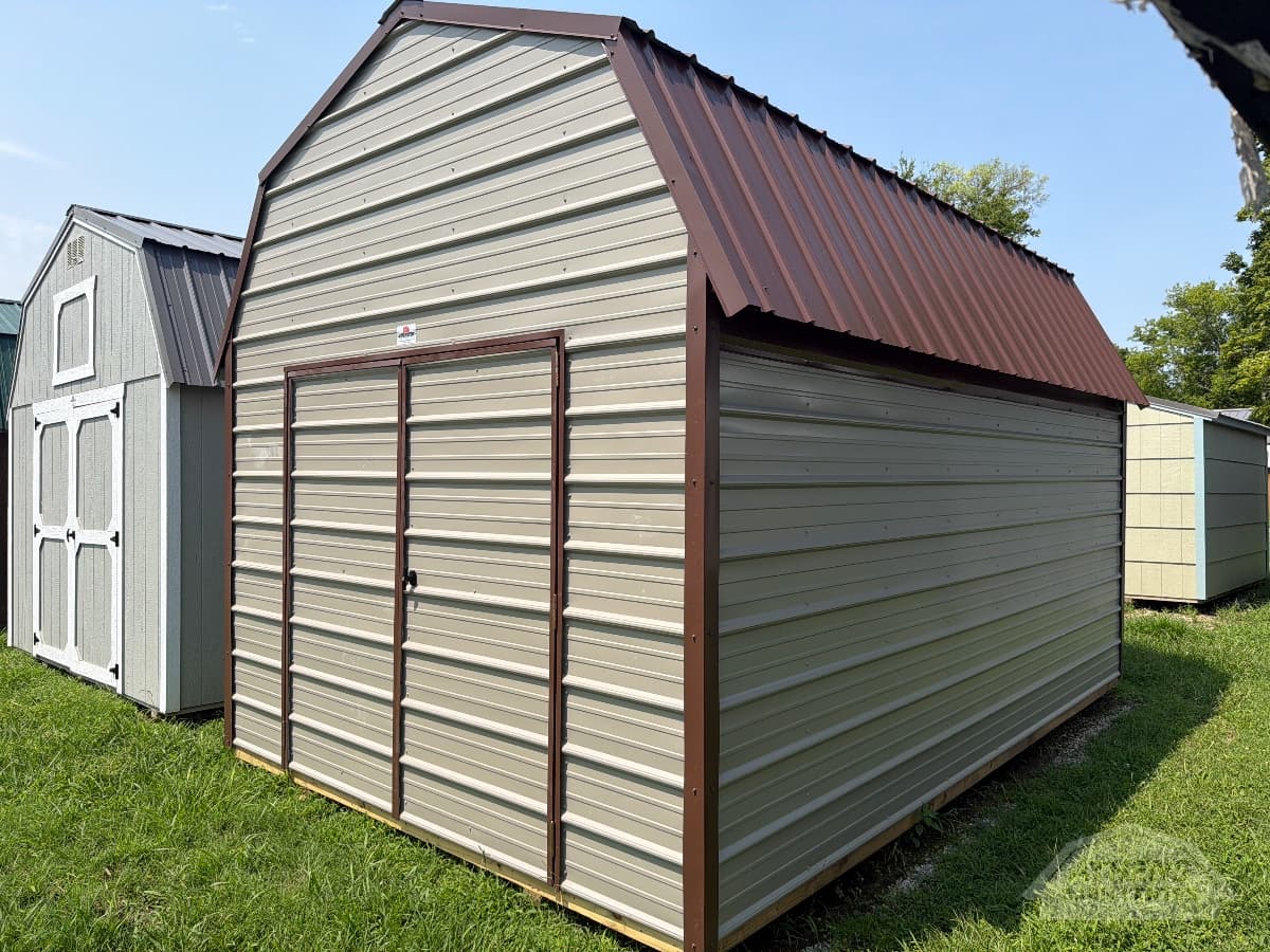 10x16 Metal Lofted, taupe walls · brown trim · brown roof, in stock in Decatur